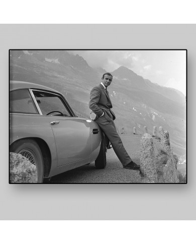 James Bond in the Alps with the Aston Martin DB5