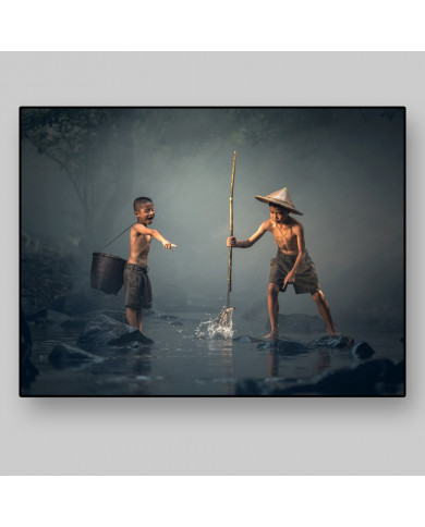 Children fishing, Laos