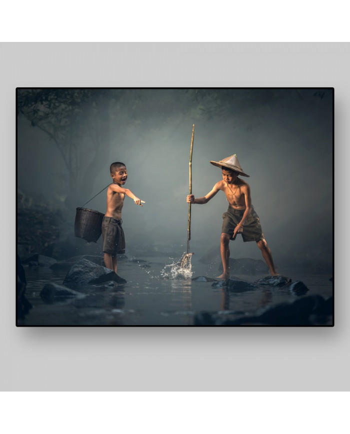 Niños pescando, Laos