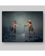 Niños pescando, Laos