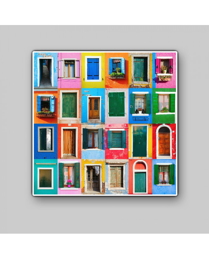 Collage de casas de Burano, Venecia, Italia