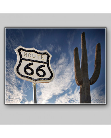 Ruta 66 con un cactus Saguaro, USA Ruta 66 con un cactus Saguaro, USA
