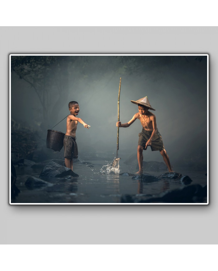 Niños pescando, Laos