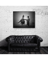 Campesina sobre un búfalo de agua, Birmania