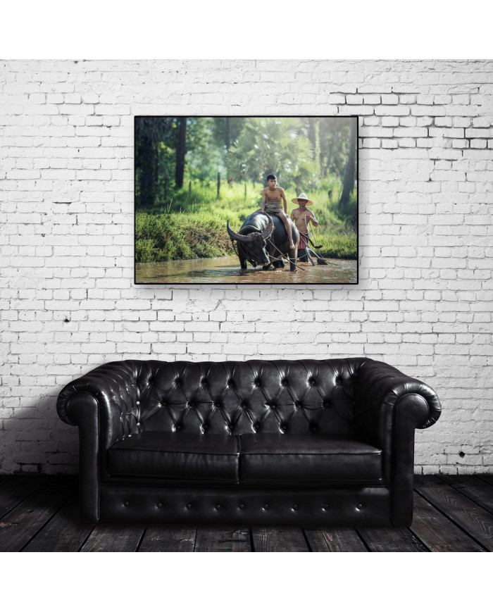 Campesino sobre búfalo, Tailandia