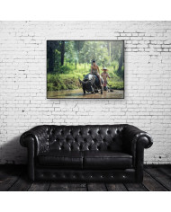 Campesino sobre búfalo, Tailandia