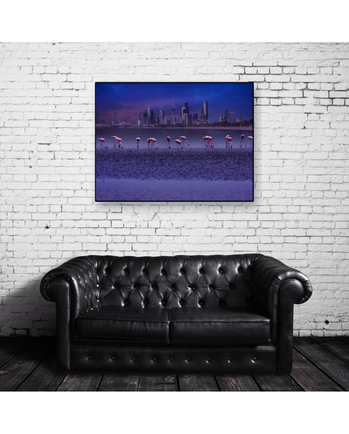 Flamencos frente al Skyline de Kuwait
