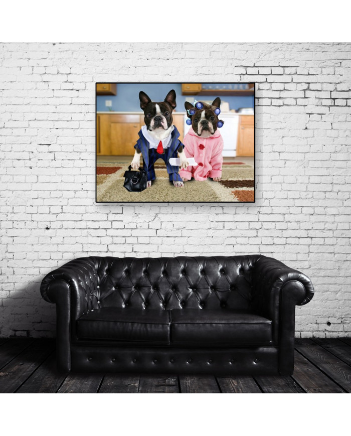 Pareja de boston terriers disfrazados