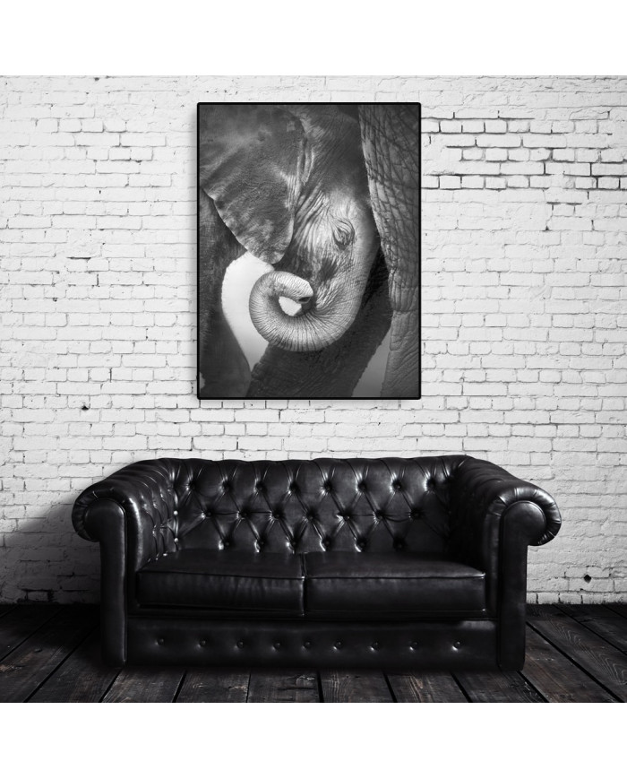 Bebé elefante consolándose con su madre, Parque Nacional Etosha, Namibia