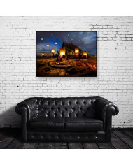 Lámparas voladoras en el festival del templo de Sirindhorn, Wat Phu Prao