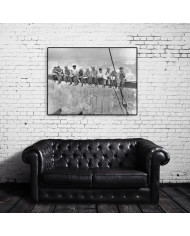 Trabajadores de la construcción descansando en una viga de acero, Manhattan