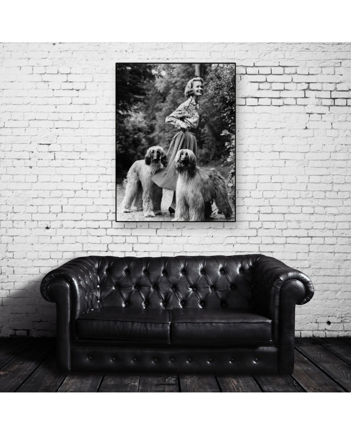 Woman with two afghans dogs,1957