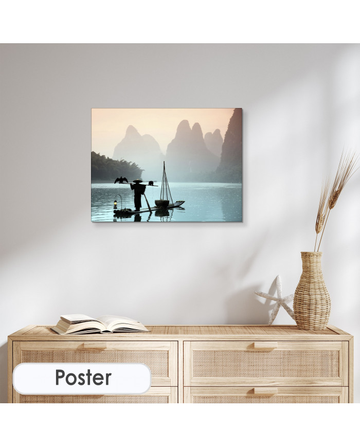 Pescador chino con un cormorán, China