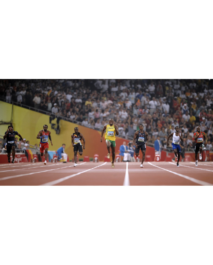 Usain Bolt en la final de 100 metros de Río, 2016