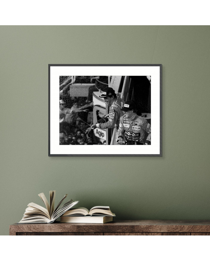 Ayrton Senna y Michael Schumacher en el podium de GP Italia, 1992