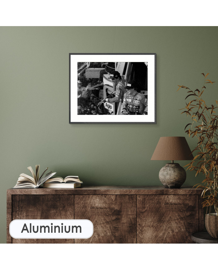 Ayrton Senna y Michael Schumacher en el podium de GP Italia, 1992