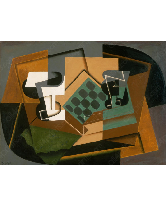 Juan Gris, Tablero de ajedrez, vaso y comida