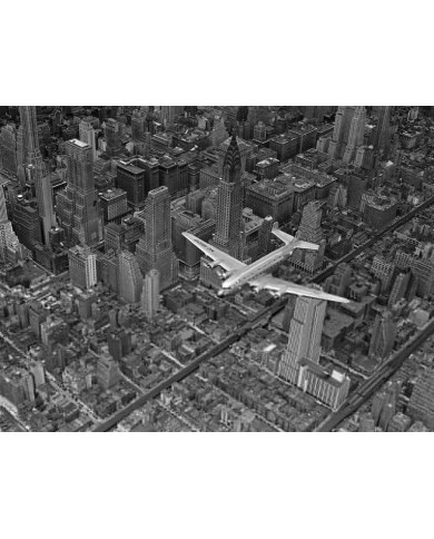 Vista aéra de un DC-4 volando sobre Manhattan Vista aéra de un DC-4 volando sobre Manhattan