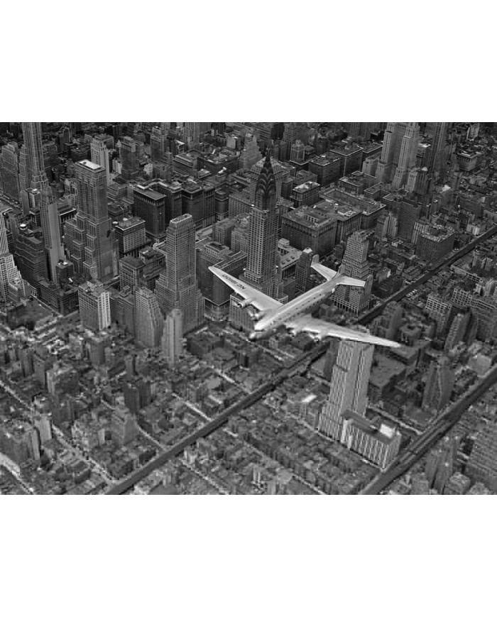Vista aéra de un DC-4 volando sobre Manhattan