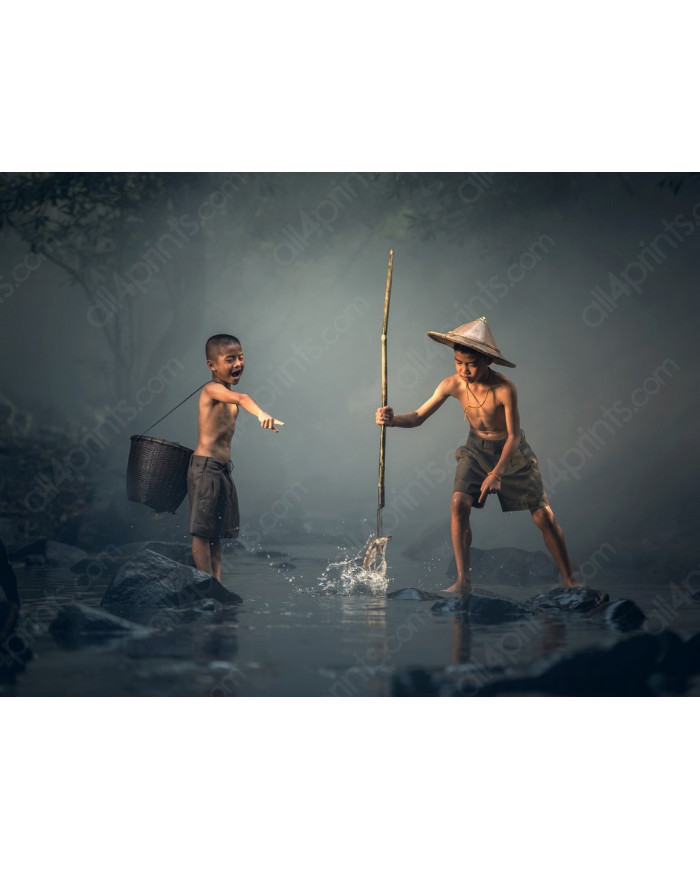 Children fishing, Laos