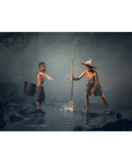 Niños pescando, Laos