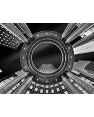 Vista nocturna de rascacielos, Nueva York