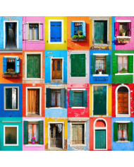 Collage de casas de Burano, Venecia, Italia
