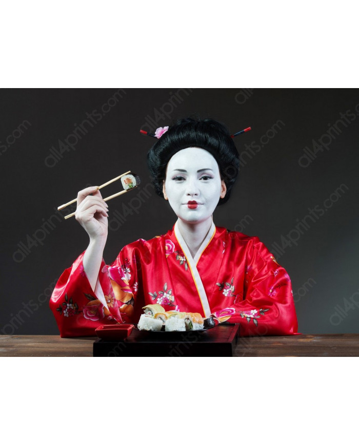 Japanese Geisha With Sushi All4prints