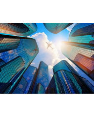 Rascacielos de Nueva York al paso de un avión, USA