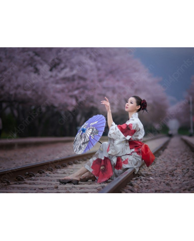 Japanese Geisha with Kimono Sakura