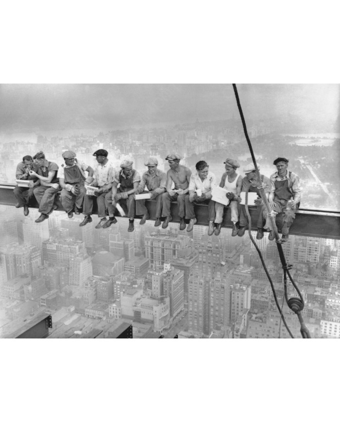 Construction workers resting on a steel beam, Manhattan