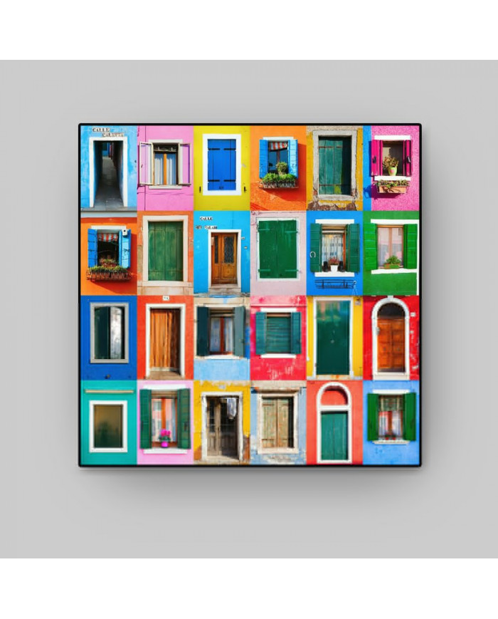 Collage de casas de Burano, Venecia, Italia
