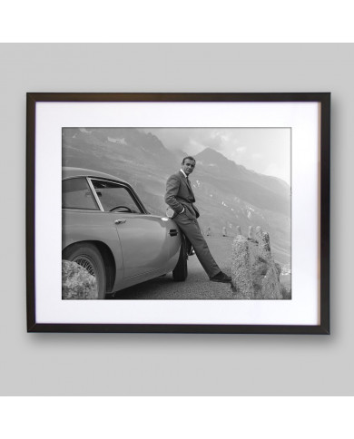 James Bond in the Alps with the Aston Martin DB5