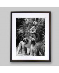 Woman with two afghans dogs,1957