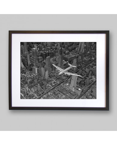 Vista aéra de un DC-4 volando sobre Manhattan Vista aéra de un DC-4 volando sobre Manhattan