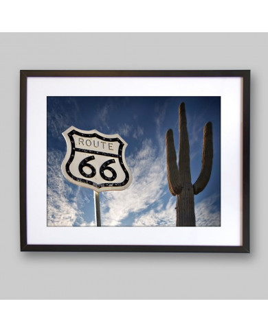 Ruta 66 con un cactus Saguaro, USA Ruta 66 con un cactus Saguaro, USA