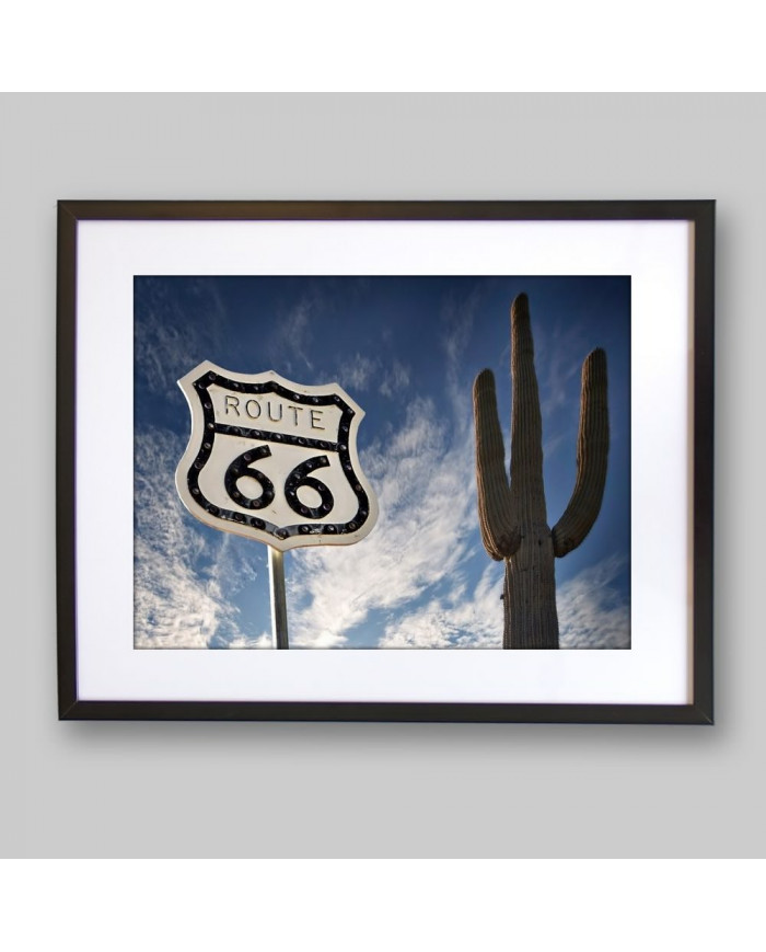 Ruta 66 con un cactus Saguaro, USA