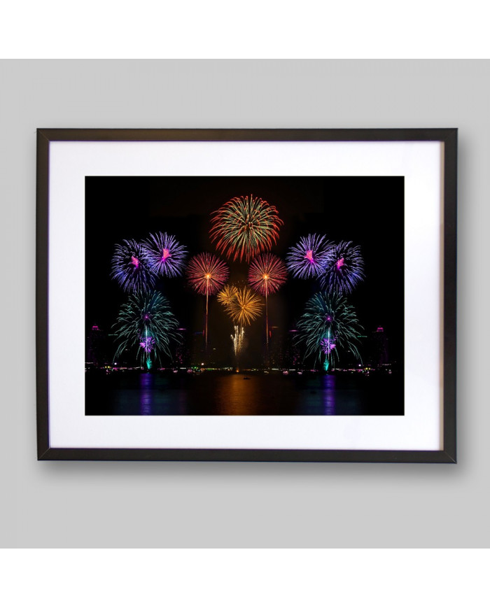 Fuegos artificiales en la Bahía de San Francisco, USA