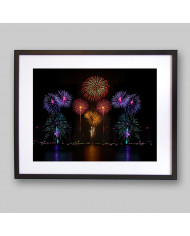 Fuegos artificiales en la Bahía de San Francisco, USA