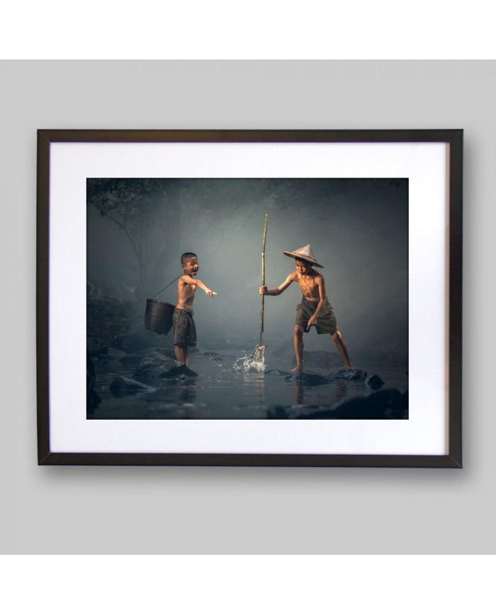 Niños pescando, Laos